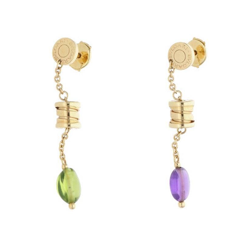 Bulgari B-zero1 Element 18K Yellow Gold Yellow Gold Amethyst Peridot Earrings