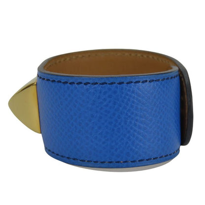Hermes Bracelet Medor Leather Metal Blue Gold Hardware Accessories Small Women