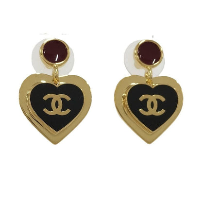Chanel Earrings Heart CC Logo Plated Gold