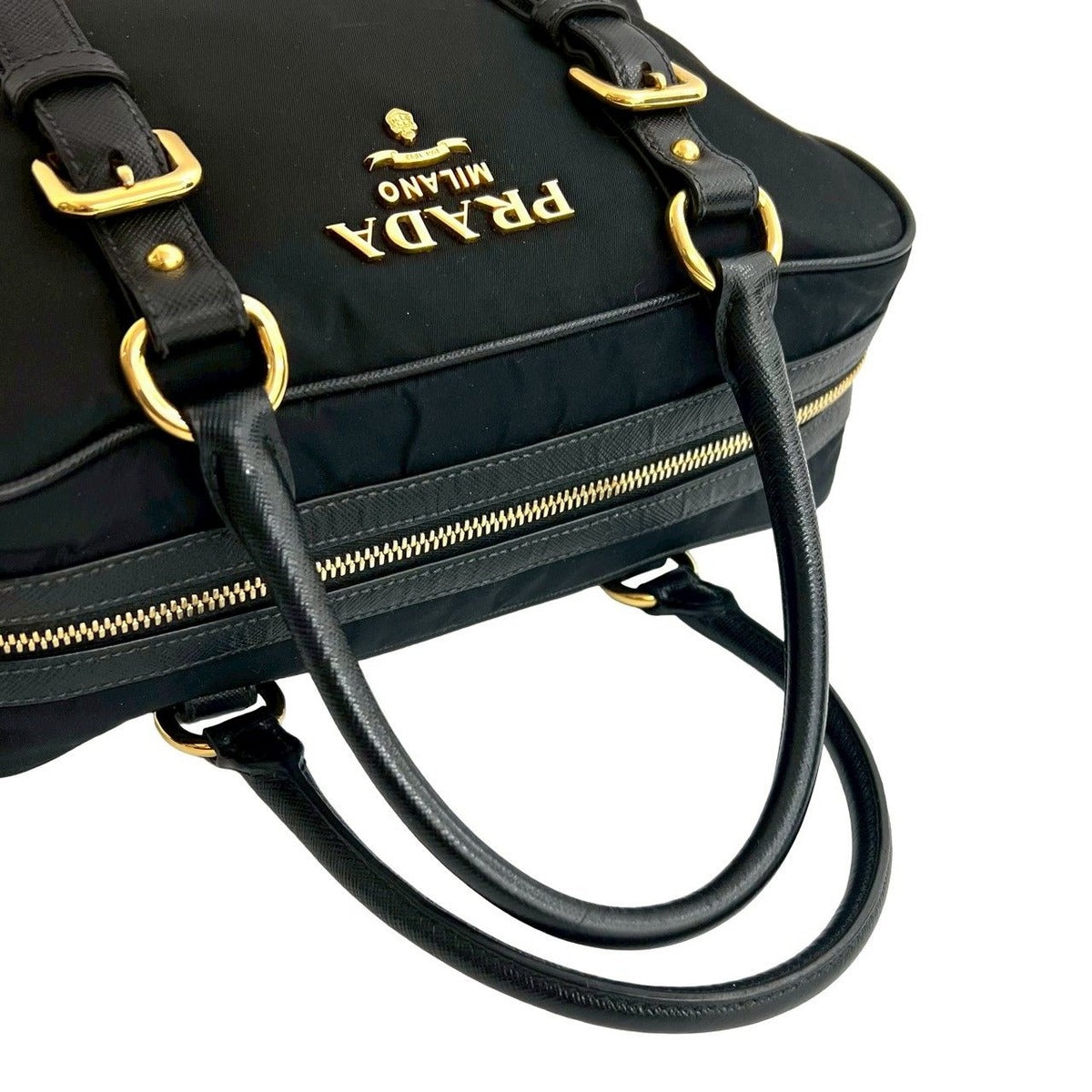 Prada Logo Nylon Saffiano Leather 2-Way Handbag — view 4