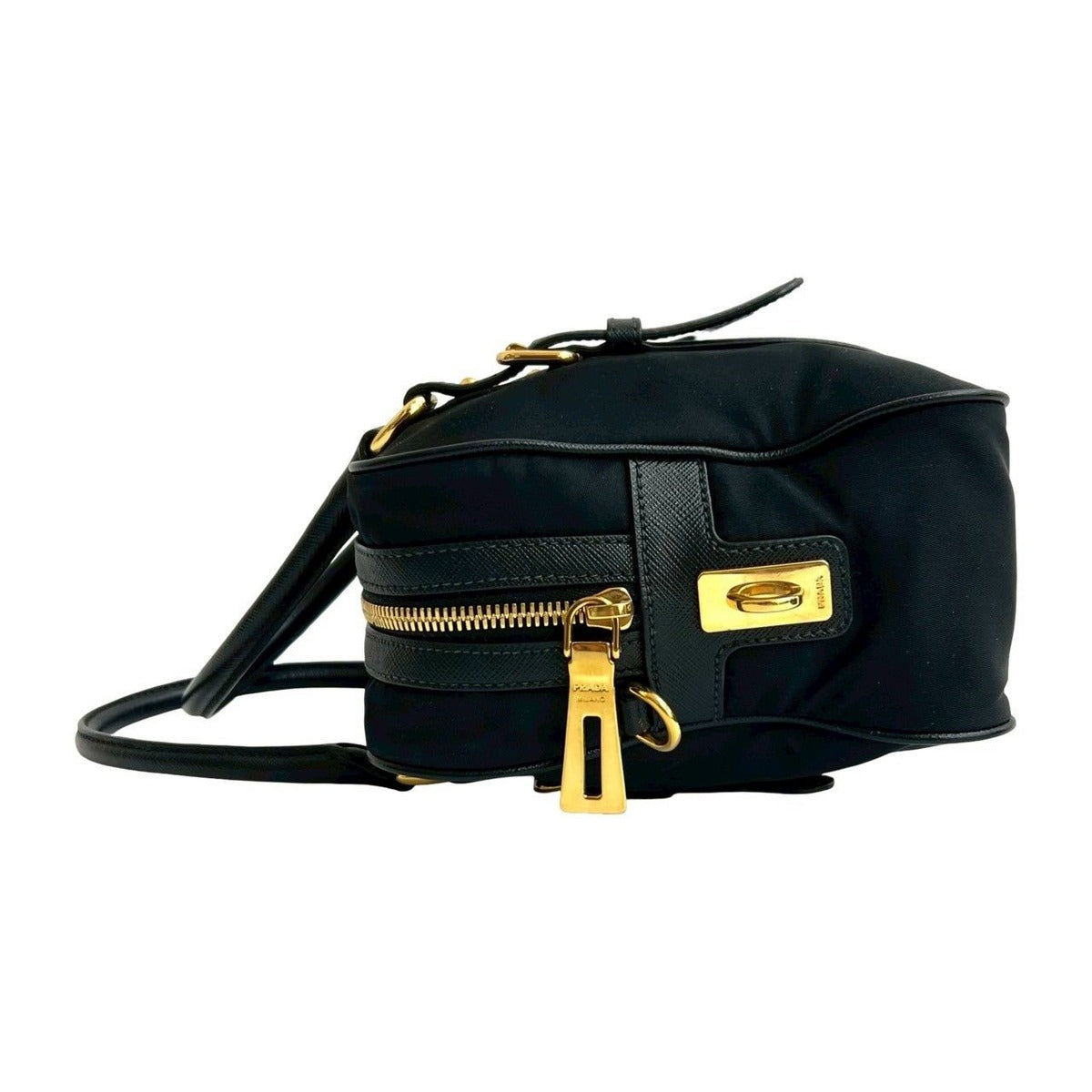 Prada Logo Nylon Saffiano Leather 2-Way Handbag — view 5