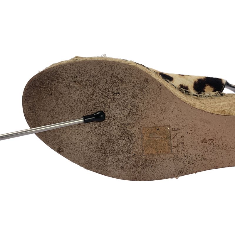 Celine - Leopard Print Halaco Center Zip Wedge Sole Sandals - 38 - Beige Brown