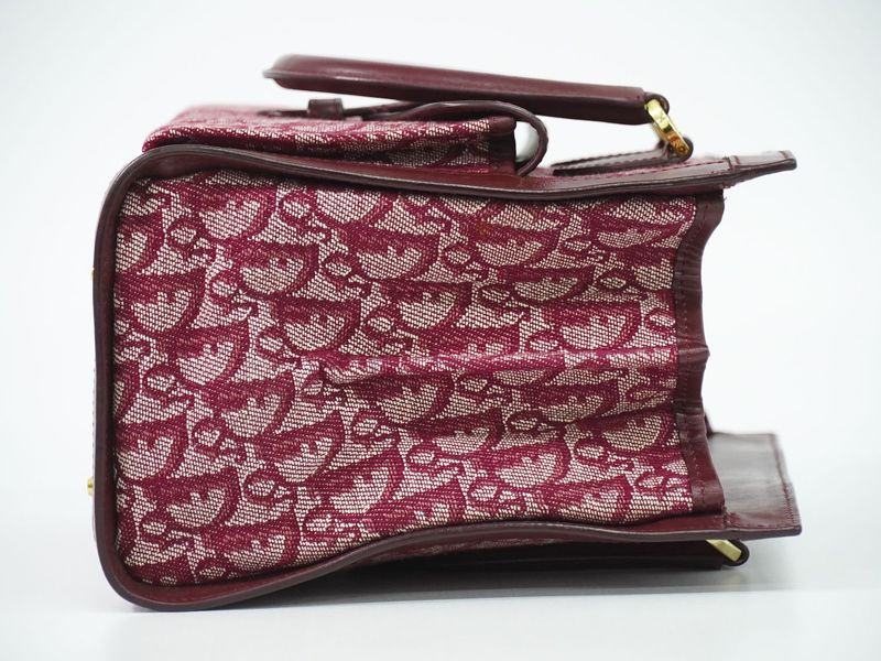 Authentic Christian DIOR Trotter Handbag Canvas Leather Bordeaux Trotter Bag