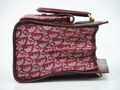Authentic Christian DIOR Trotter Handbag Canvas Leather Bordeaux Trotter Bag