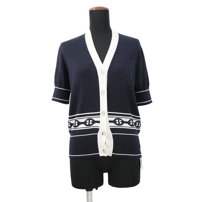 Hermes Cardigan Chaine D'ancre Knit Silk Cashmere 36 Blue Noir Black