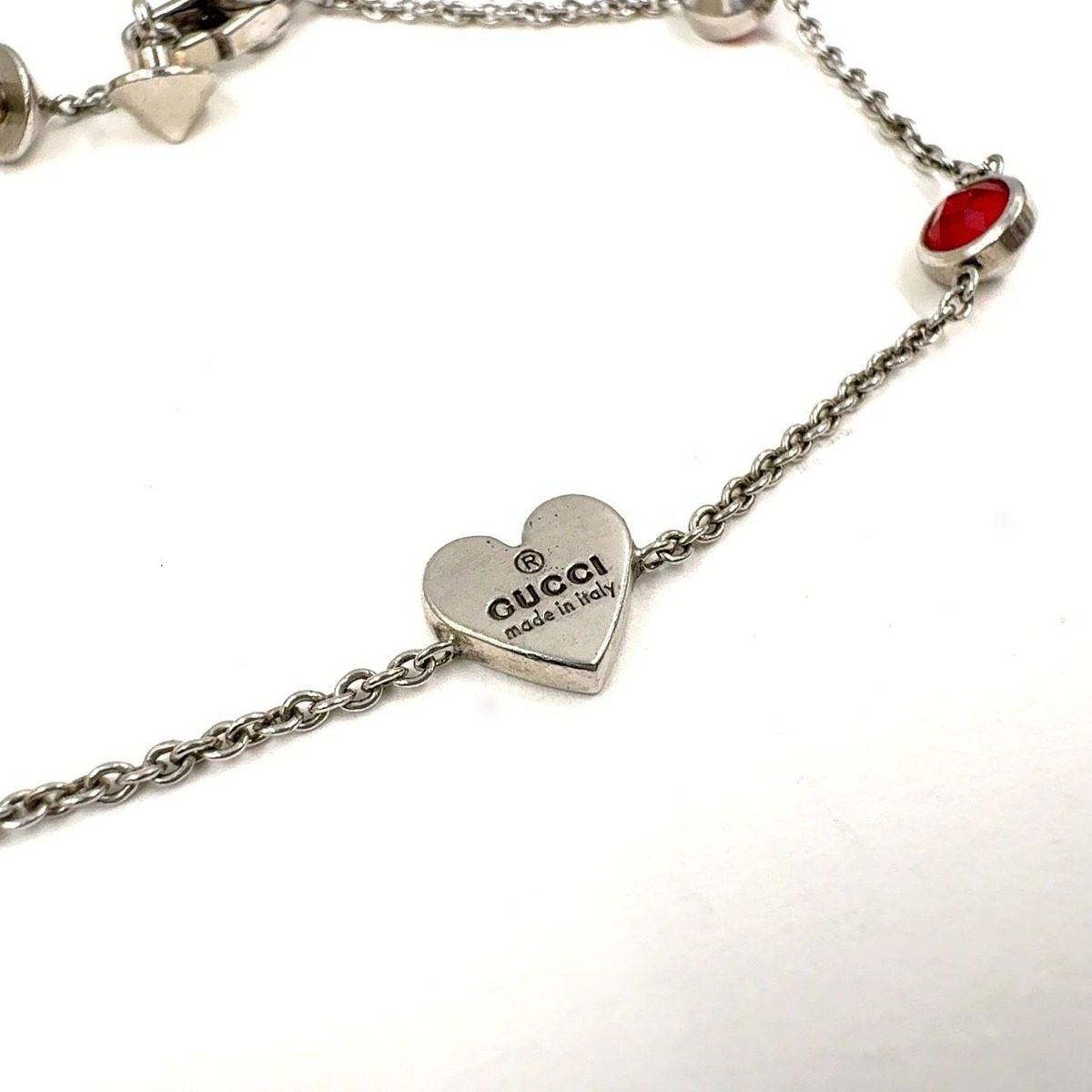 Gucci Trademark Heart Crystal Silver Red Bracelet — view 2