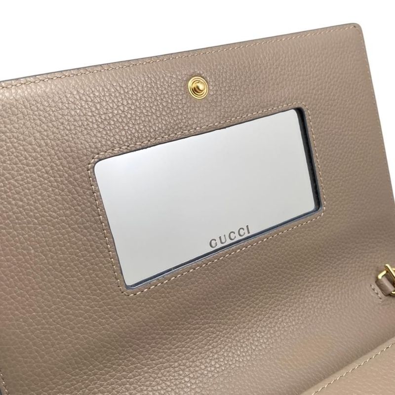 Gucci Shoulder Bag Chain Wallet 497985 Leather Double G Light Blue Beige Gold