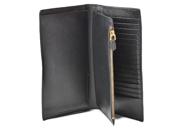 Prada Wallet Men's Prada Long Wallet 1m1302 Saffiano Shape Pressed Leather NERO