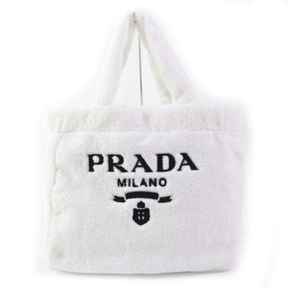 Prada 1bg130 Spugna Bianco NERO Terry Tote Bag White Black TU Storage With Bag