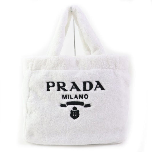 Prada 1bg130 Spugna Bianco NERO Terry Tote Bag White Black TU Storage With Bag