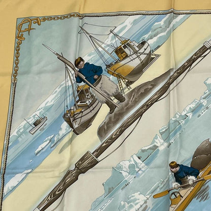 Hermes Carre 90 1982 Gronland Greenland Eskimo Dog Sled Silk Scarf Yellow