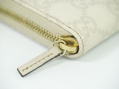 Authentic Gucci Shimmer Leather Round Zipper Long Wallet Long Wallet Ivory