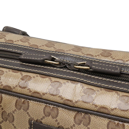 Gucci Sherry Boston Bag Handbag Coated Canvas Leather Khaki Beige Dark Brown