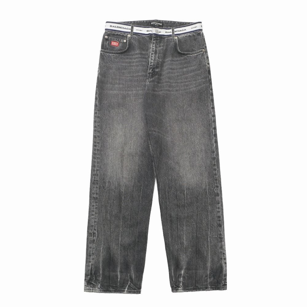 Balenciaga Denim Pants S Black Waist Logo Washed