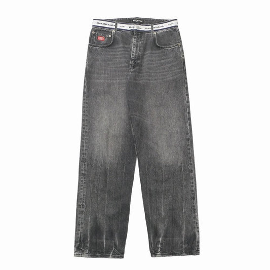 Balenciaga Denim Pants S Black Waist Logo Washed