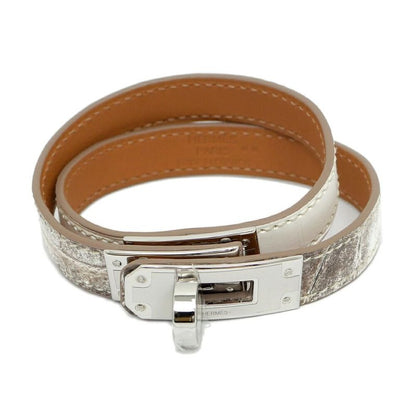 Hermes Leather Bracelet Kelly Double Tour Himalaya Silver Hardware