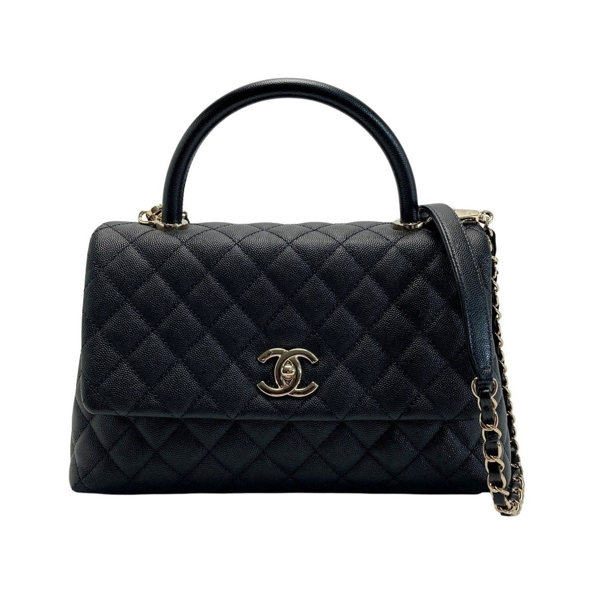 Chanel Quilted Coco Handle 29 Black Handbag Caviar Leather