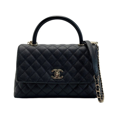 Chanel Quilted Coco Handle 29 Black Handbag Caviar Leather