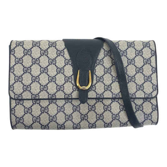 Gucci Vintage Navy Gray Gold GG Supreme Canvas Shoulder Bag