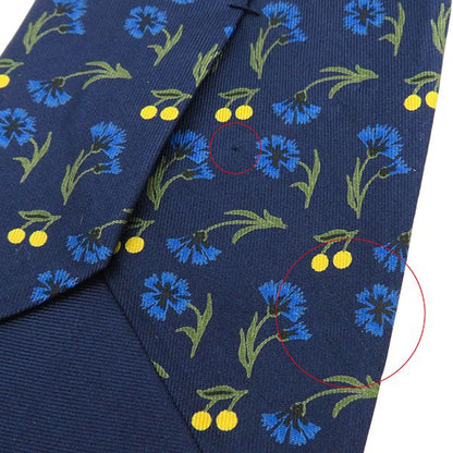 Hermes Tie Botanical Pattern 9cm (3.54in) Silk Navy and Multicolor Navy Blue
