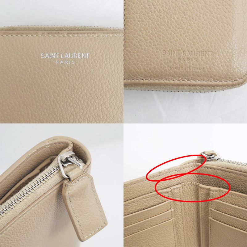 Saint Laurent Bifold Long Wallet Beige Compact Wallet Leather 414661