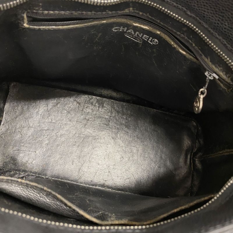 Chanel Tote Bag Revival Tote Caviar Skin Black Silver Hardware Women's