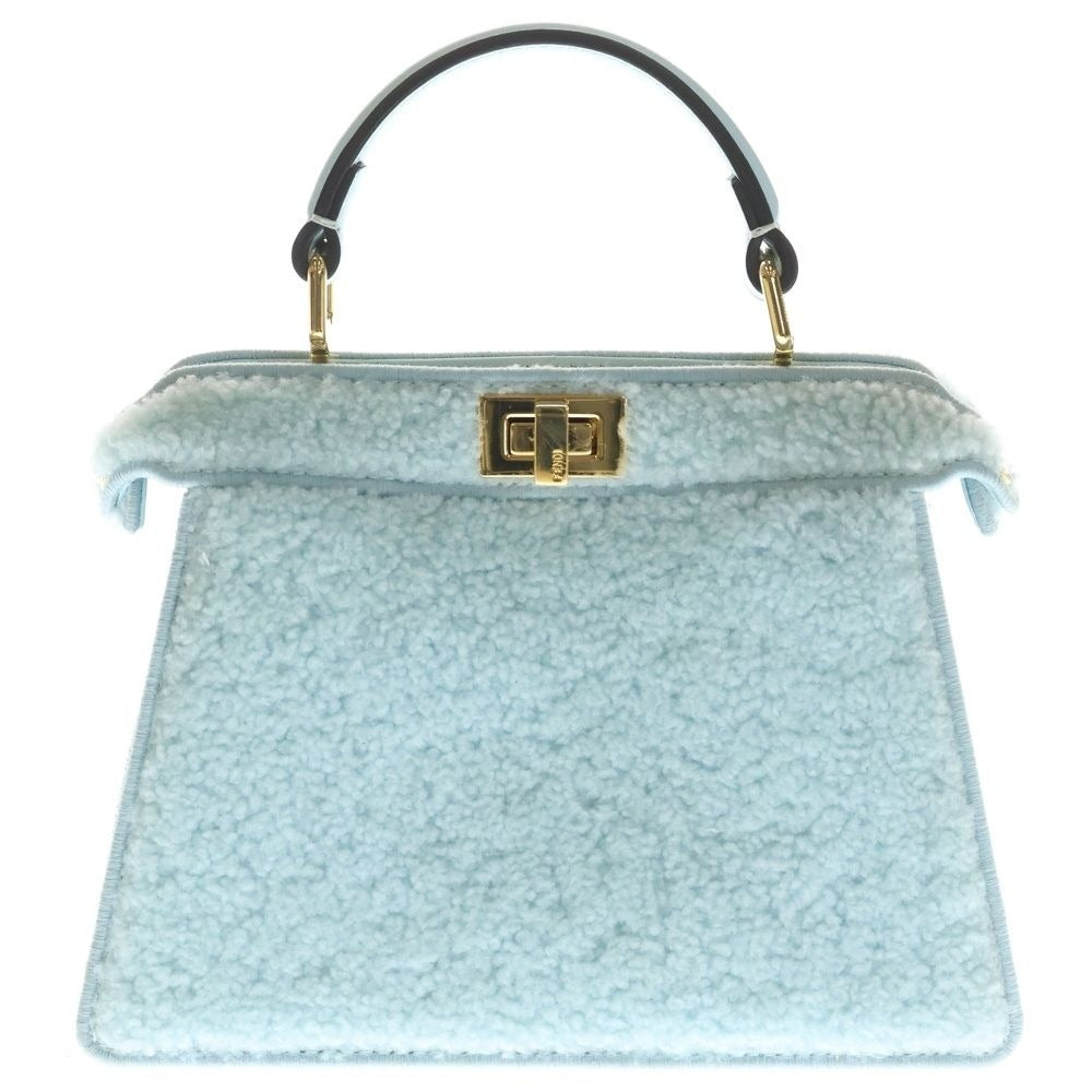 Fendi Peekaboo Eyelash 2-Way Shoulder Bag Light Blue Shearling Gold