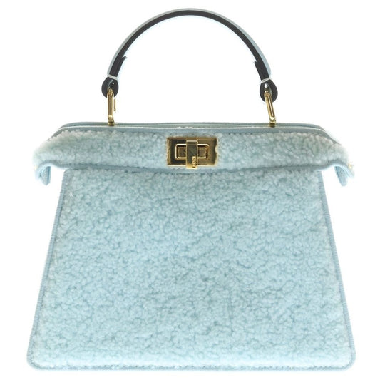 Fendi Peekaboo Eyelash 2-Way Shoulder Bag Light Blue Shearling Gold