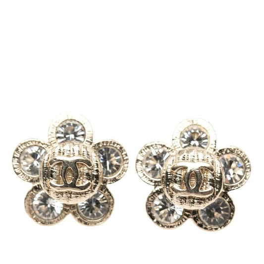 Chanel Coco Mark Flower Motif Gold Plated Rhinestone