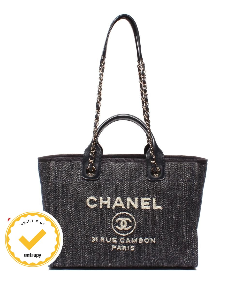 Chanel Chain Shoulder Bag Denim Gold Deauville MM