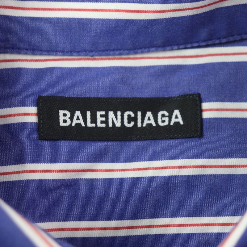 Balenciaga 21SS 642265 100% Cotton Stripe Logo Embroidery Oversized Long