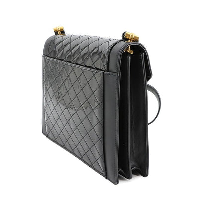 Saint Laurent Gaby Shoulder Bag Enamel Leather Black 695503 Gold Hardware Gaby