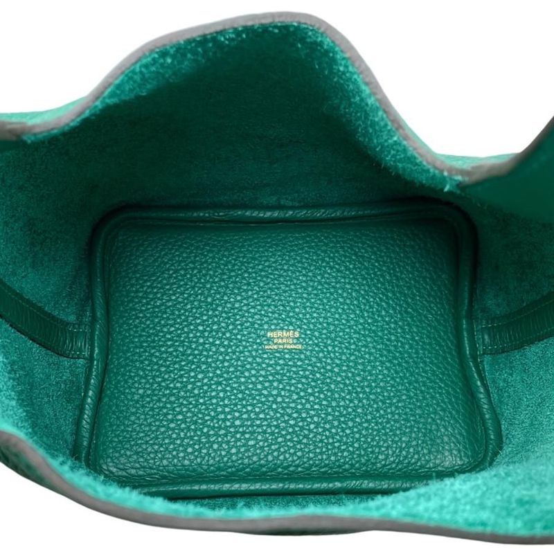 Hermes Handbag Picotin Lock PM W Engraved Taurillon Clemence Vertigo Green Gold