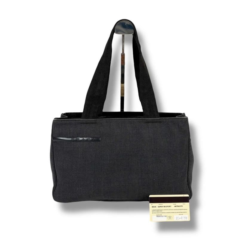 Prada Mini Tote Bag Handbag Gray Black Canvas