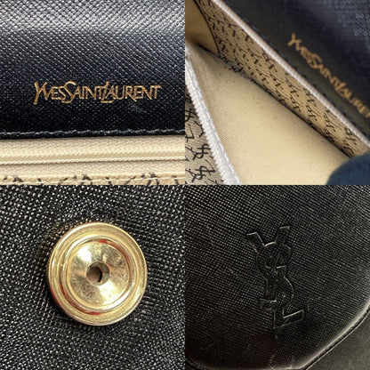 Yves Saint Laurent YSL Logo Shoulder Bag Black Leather Vintage