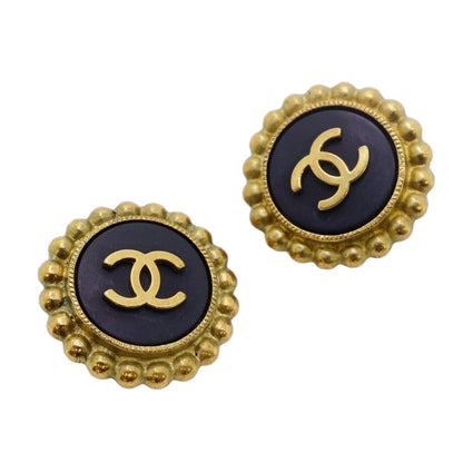 Chanel Earrings Vintage CC Logo Gold Plated Black Cles — view 2