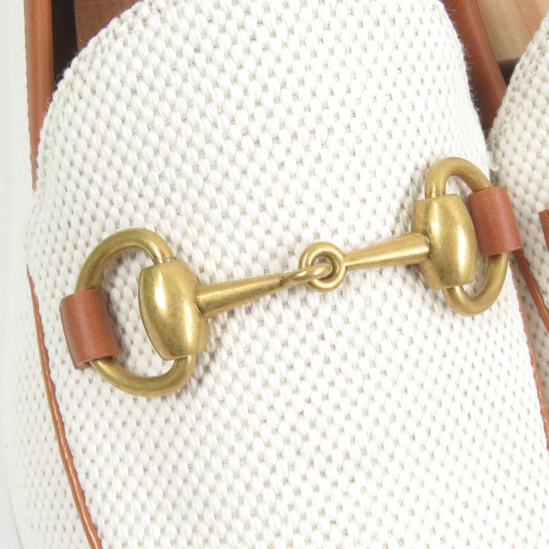 Gucci 430088 Canvas Leather Horsebit Gold Hardware Loafers Ivory Brown 6 With