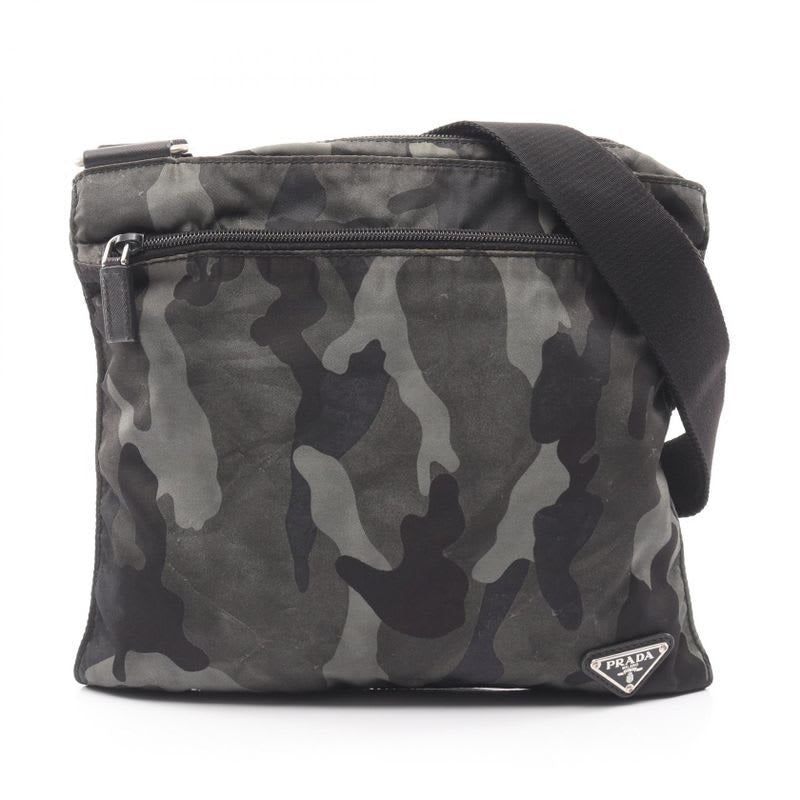 Prada Shoulder Bag Black Green Nylon Camouflage Shoulder Ladies