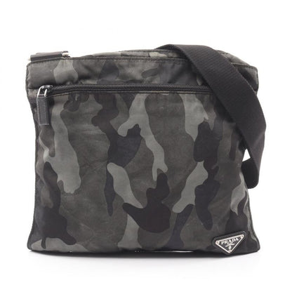 Prada Shoulder Bag Black Green Nylon Camouflage Shoulder Ladies