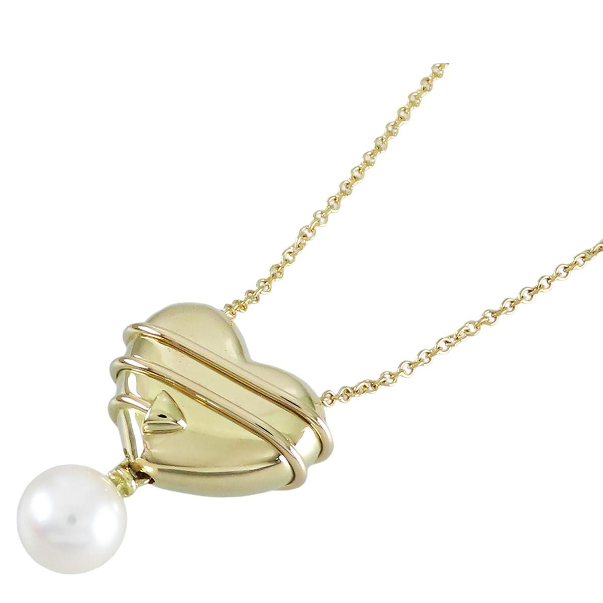 Tiffany & Co Heart Arrow Necklace Yellow Gold 18k Akoya Pearl Pendant