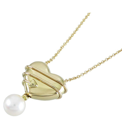 Tiffany & Co Heart Arrow Necklace Yellow Gold 18k Akoya Pearl Pendant