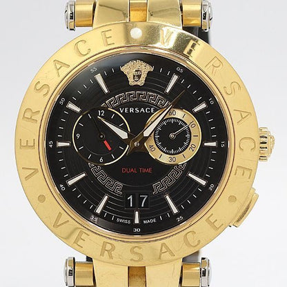 Versace Matelasse Dual Time Quartz Sumoseco Black Dial Watch Kzk