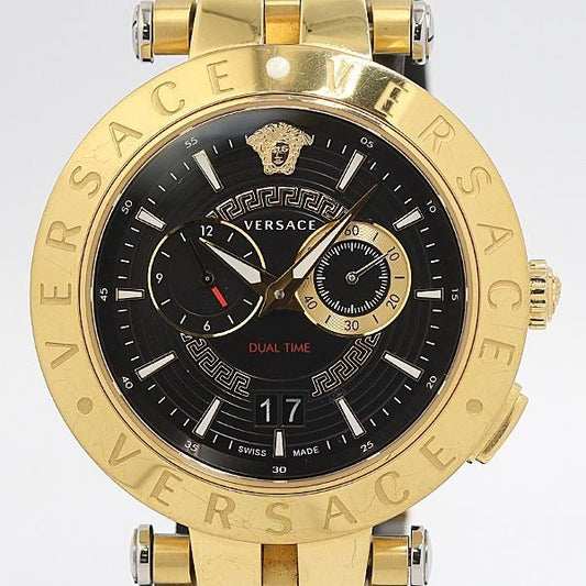Versace Matelasse Dual Time Quartz Sumoseco Black Dial Watch Kzk