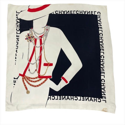 Chanel Vintage Large Scarf Mademoiselle Silk 100% Beige