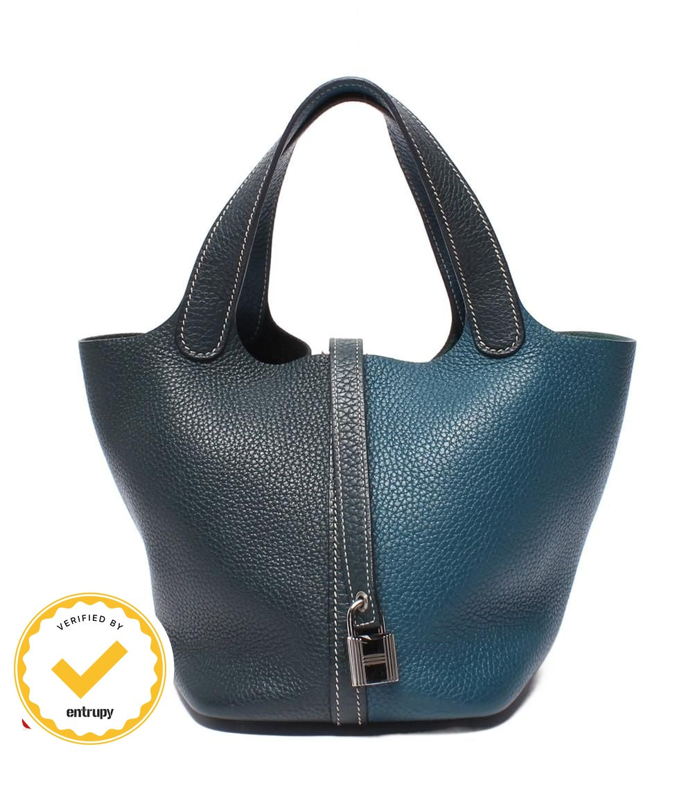 Hermes Handbag Silver Taurillon Clemence Picotin Lock PM Kazak