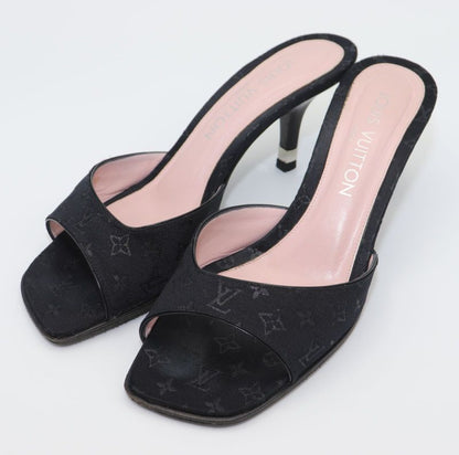 Louis Vuitton Monogram Satin Mule Sandals Women's 37 Ma1020 Black Made In Italy