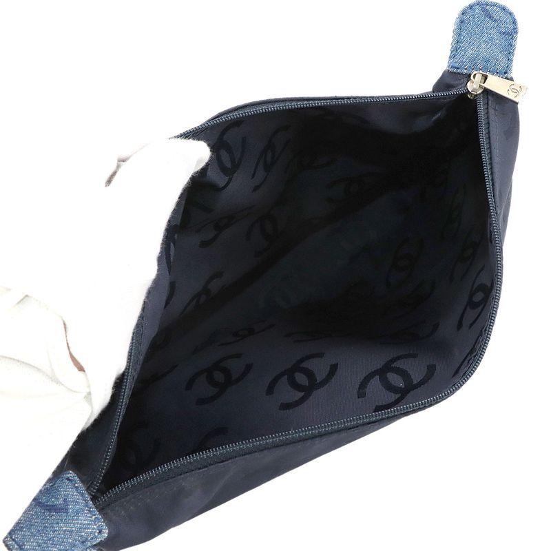 Chanel Plastic Chain Tote Bag Denim Blue Vintage Silver Hardware Coco Mark Tote