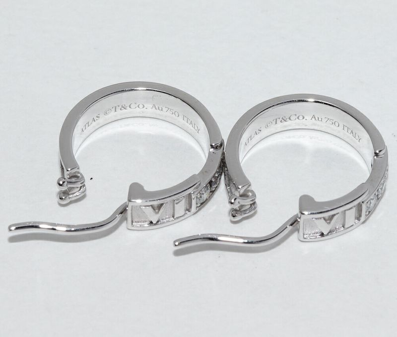 Tiffany & Co Earrings 18K White Gold Diamond 6P Atlas Hoop Earrings