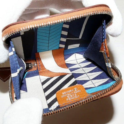 Hermes Coin Case Azap Compact Mini Silk Quin Epson Gold X Navy Silver Hardware