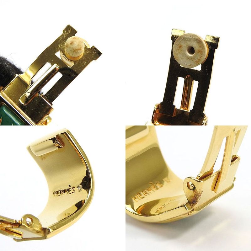 Hermes Earring Emile Green Gold Cloisonne GP Plating Accessories Jewelry Small